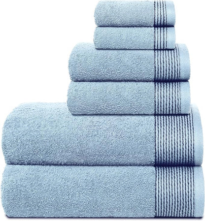 Belizzi Home 100% Cotton Ultra Soft 6 Pack Towel Set, Contains 2 Bath Towels 28x55 inchs, 2 Hand Towels 16x24 inchs & 2 Washcloths 12x12 inchs, Compact Lightweight & Highly Absorbant - Sky Blue
