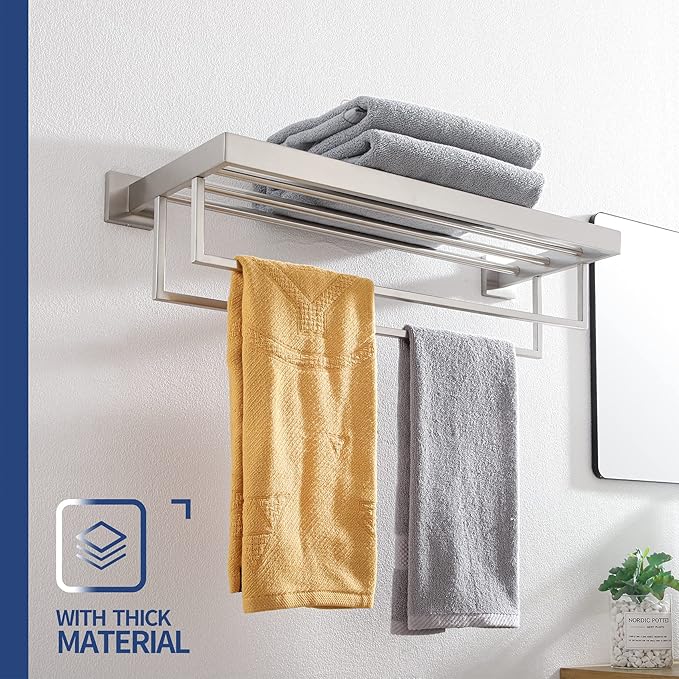 KOKOSIRI Towel Rack 24'' Bathroom Towel Shelves with Double Towel Bars SUS304 Stainless Steel Wall Mounted, Brushed Nickel, B6003BR