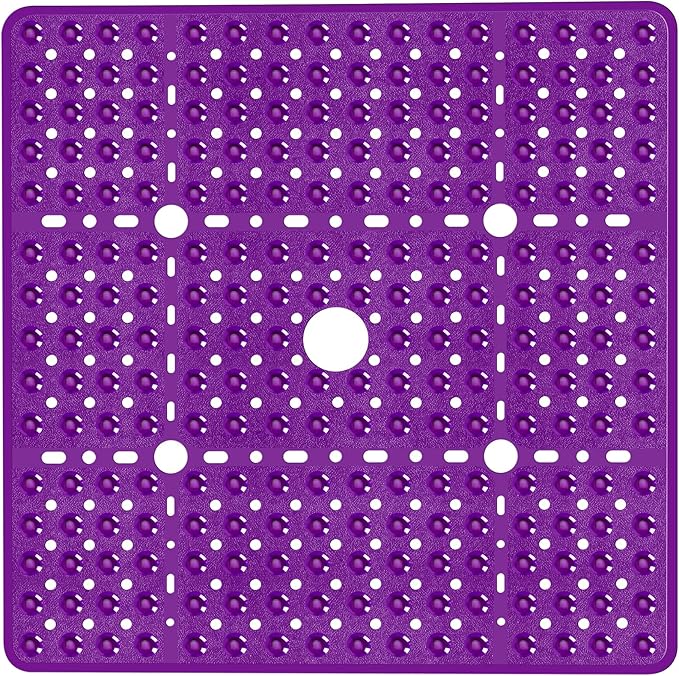 Large Clear Purple Square Shower Mat Non Slip 27 x 27 Inch, Soft Bath Mat Tub Mat for Inside Shower Floor, Bathroom Shower Stall Mats With Big Suction Cup Drain Hole, Easy Washable, BPA-Free