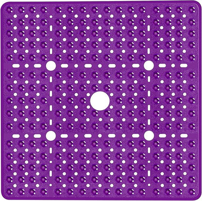 Large Clear Purple Square Shower Mat Non Slip 27 x 27 Inch, Soft Bath Mat Tub Mat for Inside Shower Floor, Bathroom Shower Stall Mats With Big Suction Cup Drain Hole, Easy Washable, BPA-Free
