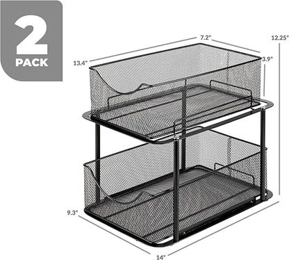 Sorbus 2 Sets of 2 Tier Metal Under Sink Organizer for Bathroom, Kitchen, Strong Steel Mesh Sliding Drawers for Under Sink, Under Cabinet, Closet, Kitchen, Pantry, Bathroom Organizers and Storage