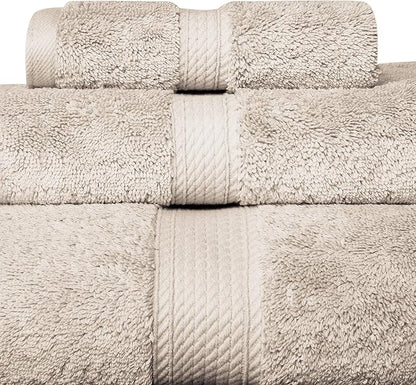 BLUENILEMILLS Buckingham Egyptian Cotton 3-Piece Towel Set, Washcloths, Hand Towels, Bath Towels, Stone