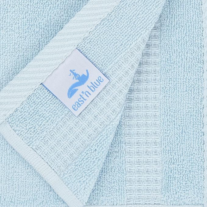 EastNBlue Lara 100% Turkish Cotton Washcloths 4 Pack, Extra Soft & Absorbent Wash Cloths for Face & Body (12" x 12"), Terry Cloth, Small Hand Towels for Bathroom, Ice Blue