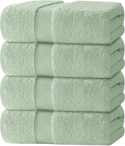 White Classic Luxury Bath Towels Set of 4 Large - 700 GSM Cotton Ultra Soft Bath Towels 27x54 | Highly Absorbent and Quick Dry | Hotel Towels for Bathroom Luxury, Plush Sage Green