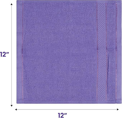 Casa Lino Face Towels & Body Wash Cloths for Showering - 100% Cotton Wash Cloths for Bathroom - Highly Absorbent & Quick Drying Washcloth Set - Cotton Washcloths 24 Pack (12" x 12") - (Purple)