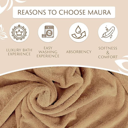 MAURA Biege Hand Towels for Bathroom. Luxury Turkish Cotton Bath Hand Towels Set of 6. Ultra-Soft, Thick & Plush - Brown