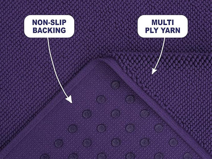American Soft Linen Bath Rug, 20 in 34 in 100% Cotton Bath Mats Rugs for Bathroom, Slip Reducer Washable Shaggy Form Area Rugs, Purple Bath Rug