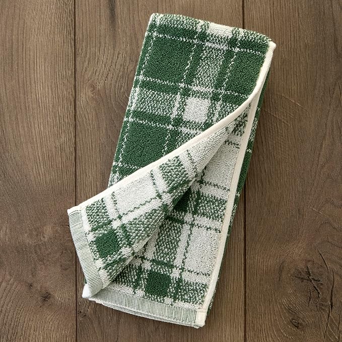 SKL Home Buffalo Plaid 100% Cotton Jacquard 2pc Hand Towel Set, Reversible, Soft & Absorbent, Fall/Christmas/Winter/Everyday, Decorative for Bath/Kitchen/Bar & Gift, Spruce