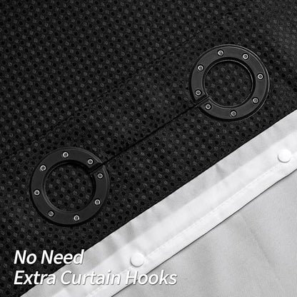 MitoVilla Black Waffle Long Shower Curtain Liner Set 72 x 80, No Hooks Required 80 inch Long Heavyweight Fabric Shower Curtain Set with Snap-in Liner for Hotel Grade Spa-Like Bathroom Decor