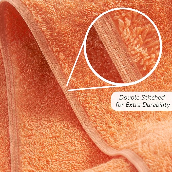 Premium 6 Piece Towel Set, 2 Bath Towel, 2 Hand Towels, 2 Washcloths, 100% Turkish Cotton Soft Absorbent Towels (Orange, 6 Piece Towel Set)