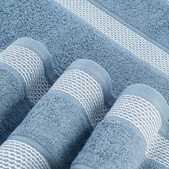 CASA COPENHAGEN Solitaire Mix 6 Pieces Towel Set- Grey Violet + Dusty Blue, 600 GSM 2Bath Towel 2Hand Towel 2Washcloth, Designed in Denmark Made of Soft Egyptian Cotton for Bathroom, Kitchen & Shower
