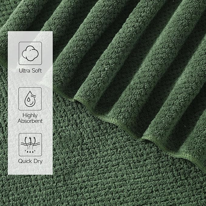 REDKISS 4 Pack Premium Bath Towels, Plush Coral Fleece Towels for Bathroom, Extra Large Bath Towels Set of 4 (35 x 70 in), Super Soft Highly Absorbent Fluffy Shower Towels for Spa, Gym, Travel, Olive