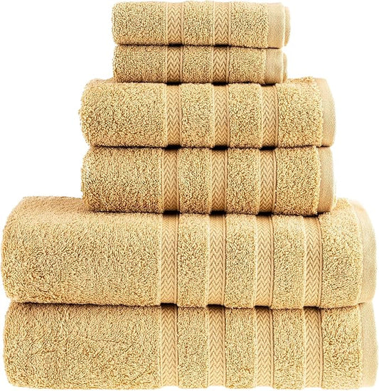 HALLEY Turkish Towels Set (6 Pieces) 650 GSM Highly Absorbent Super Soft 100% Cotton - 2 Bath Towels, 2 Hand Towels 2 Washcloths (Yellow)