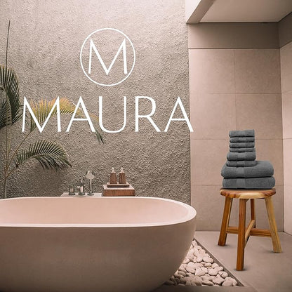 MAURA Grey Bath Towel Set of 8 for Bathroom. Turkish Cotton Luxury Bath Towels. Extra Large, Thick, Plush & Soft. Hotel & Spa Quality - Space Gray
