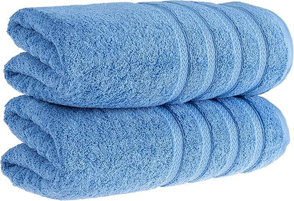 HALLEY Turkish 2 Pack Premium Bath Towels (2 Pieces) 650 GSM Highly Absorbent Super Soft 100% Cotton - 2 Bath Towels (Blue)