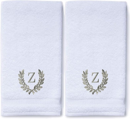 Decorative and Monogrammed Hand Towels for Bathroom Kitchen Makeup | Personalized Gift for Wedding-Bridal | Roman Font Custom Luxury Turkish Towel | Spa Collection, Oversized, 16 X 30 Inch, Set of 2