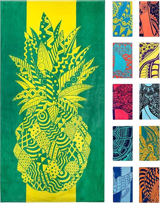 Nova Blue Pineapple Beach Towel – Yellow and Green with A Tropical Design, Extra Large, XL (34”X 63”) Tropical Fruit, Yellow Beach Towel with Unique Design Made from 100% Cotton