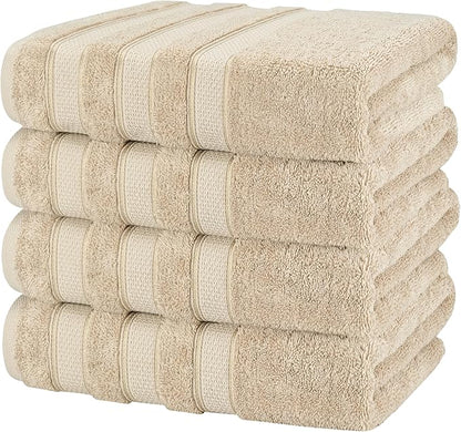 American Soft Linen Salem 100% Cotton Turkish 4 Piece Bath Towels for Bathroom, 600 GSM Soft Absorbent Quick Dry Bath Towel Set, Beige