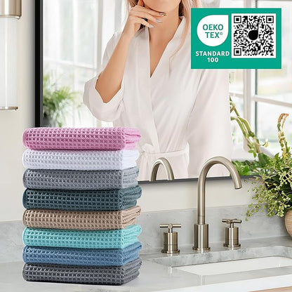 Microfiber Waffle Hand Towels, 4 Pieces, Soft, Absorbent, Fast Drying, Lint Free (Beige)