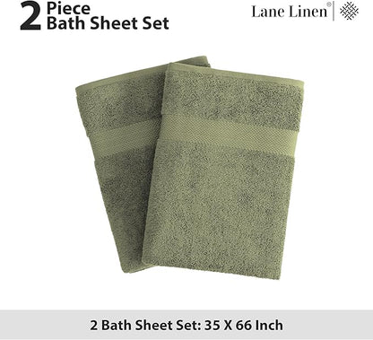 LANE LINEN 100% Ring Spun Cotton Luxury Bath Sheet 2 Pcs (35"x66") - Fade Resistant, Highly Absorbent Extra Large Bath Sheet - Oversized Bath Towels for Adults - Remains Soft After Washing - Oil Green