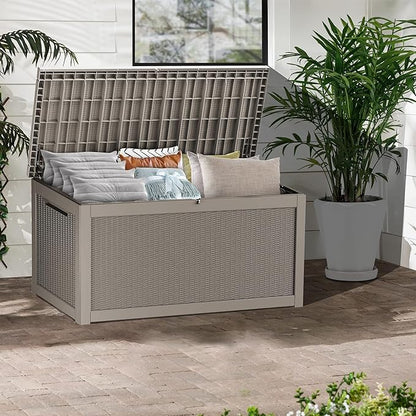 TARKARI 320 Gallon Lockable Resin Deck Box, Waterproof & UV-Resistant Outdoor Storage Box for Outdoor Cushion Storage, Garden Tools & Pool Accessories Storage, Gray