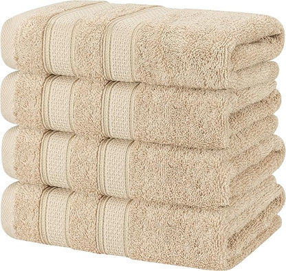 American Soft Linen Salem 100% Cotton Turkish 4 Piece Hand Towels for Bathroom, 600 GSM Soft Absorbent Quickdry Hand Face Towel Set, Beige