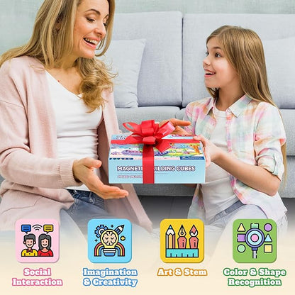 116 PCS Magnetic Blocks Set, 1" Magnet Building Blocks with Toy Eyes and Storage Bag for Kids Gifts, STEM Educational Preschool Sensory Toys for Toddlers Boys Girls Ages 3 4 5 6 7 8 + (Macaron Color)