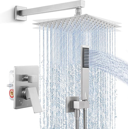 KES Shower Faucet Set, Shower System with 10 Inches Rain Shower Head with Handheld Spray, Pressure Balance Shower Faucets Sets Complete Brushed Nickel (cUPC Certified Valve Included), XB6230F18-BN