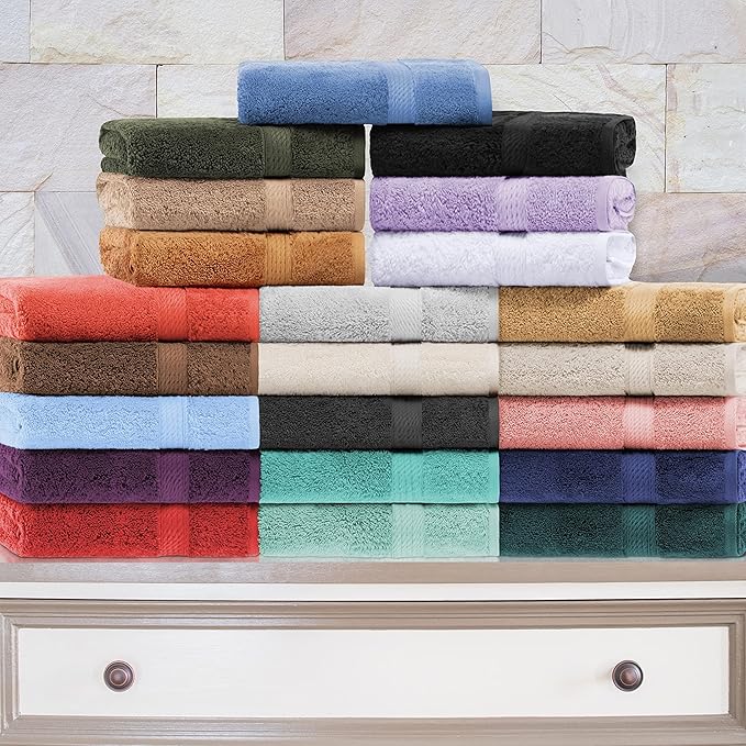Superior Egyptian Cotton Pile Bath Sheet Set of 2, Ultra Soft Luxury Towels, Thick Plush Essentials, Absorbent Heavyweight, Guest Bath, Hotel, Spa, Home Bathroom, Shower Basics, Purple