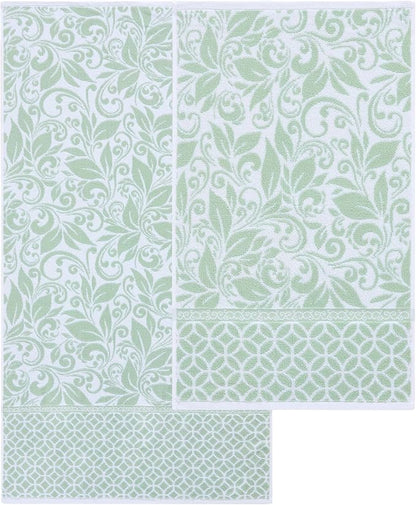 Modern Threads Trefoil Filigree 6-Piece 100% Cotton Towel Set – Reversible Yarn Dyed Jacquard – Includes 2 Bath Towels, 2 Hand Towels, 2 Washcloths – Absorbent, Quick Dry, Soft & Durable – Sage Green
