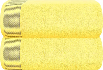 Belizzi Home Cotton 2 Pack Oversized Bath Sheet 35 x 70, Large Bath Sheet, Ultra Absorbent, Compact, Eco-Friendly and 100% Recyclable, Quick Drying and Lightweight Towel - Lime Yellow