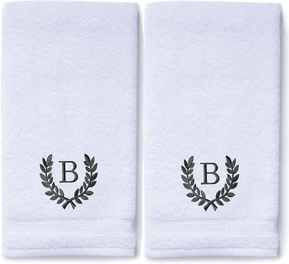 Decorative and Monogrammed Hand Towels for Bathroom Kitchen Makeup | Personalized Gift for Wedding-Bridal | Roman Font Custom Luxury Turkish Towel | Spa Collection, Oversized, 16 X 30 Inch, Set of 2