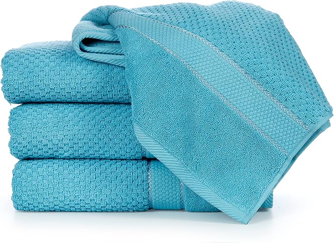 Ample Decor Sky Blue Bath Towels for Bathroom Set of 4 100% Cotton Popcorn Textured -Quick Dry, Highly Absorbent, Oeko-TEX Certified, Machine Washable - Mulaayam Collection - 30 X 54 Inch