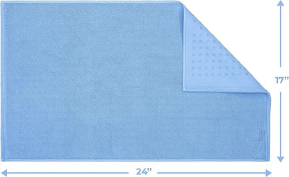 Cotton Paradise 100% Cotton Non Slip Bath Mats for Bathroom, 17x24 inch Soft Absorbent Quick Dry Machine Washable Floor Bath Mat, Sky Blue