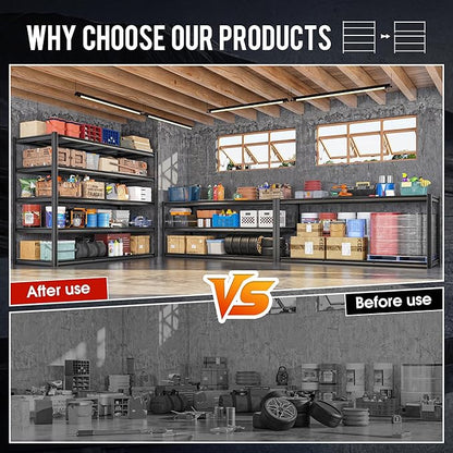 72.2" H Garage Shelving 3000LBS Metal Shelving Unit Adjustable Garage Storage Shelves 5 Tier Heavy Duty Storage Rack for Pantry, Warehouse, Industries, 59.8" W x 72.2" H x 24.2" D