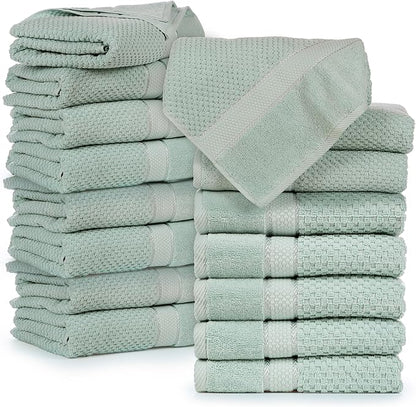 Ample Decor Bath Towels for Bathroom Set of 16 100% Cotton Popcorn Textured, Machine Washable - Mint Green - 30 X 54 Inch