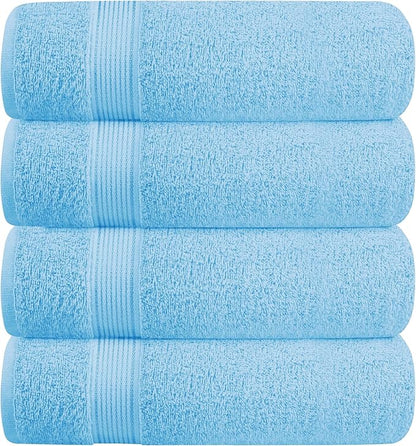 BELZZI Home Ultra Soft 4 Pack Oversized Bath Towel Set 27x54, Cotton Compact Bath Towels, Highly Absorbant Eco-Friendly Quickdry & Lightweight Towel, Ideal for Gym Travel Camp Pool - Sky Blue