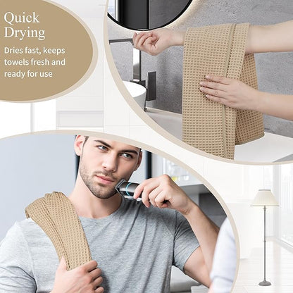 Microfiber Waffle Hand Towels, 4 Pieces, Soft, Absorbent, Fast Drying, Lint Free (Beige)