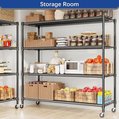 REGILLER 4-Wire Shelf Adjustable Heavy Duty Storage Shelves, Metal Organizer Wire Rack for Laundry Bathroom Kitchen Pantry Closet Garage Shelving with Wheel(Black,24" Dx59.6 Wx72.2 H)