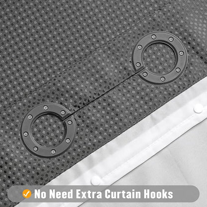 MitoVilla No Hooks Needed Extra Long Shower Curtain Liner Set, Grey 86 inch XL Heavyweight Waffle Fabric Cloth Shower Curtains Set with Snap-in Liner for Modern Luxury Hotel & Spa Bathroom Decor
