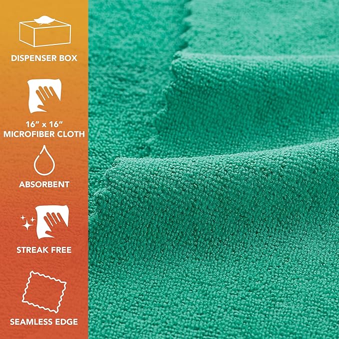 Arkwright Smart Rags in Box - (Pallet of 8000) Lint Free, Large Microfiber Cleaning Cloth, Scratch & Streak-Free, Dispensable Wash Towels for Cars, Kitchen, and Window Glass, 16 x 16 in, Green