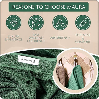 MAURA Basics Hand Towels for Bathroom with Hanging Hook Loops. Soft, Durable, Long Lasting and Absorbent Hand Towel Sets for Bathroom, American Standard Size 16"x28", Hunter Green