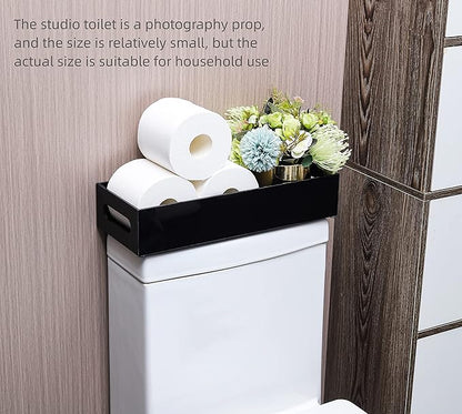 IEEK Toilet Paper Holder with Storage Acrylic Basket, Modern Tank Tray with Non-Slip Mat, Black Decor for Bathroom, Vanity, Bedroom, Entryway, Living Room
