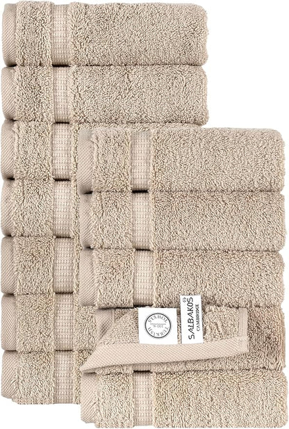 SALBAKOS 100% Turkish Cotton Washcloth Set of 12 13x13 inch | Heirloom Quality | Hotel & Spa Collection | Ultra Soft, Super Absorbent, Washcloth Towels | Made in Turkey (Ivory, 12 Washcloths)