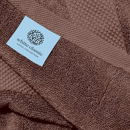White Classic Luxury Brown Hand Towels - Soft 100% Turkish Cotton | Highly Absorbent Hotel spa Bathroom Towel Collection | 16x30 Inch | Set of 6