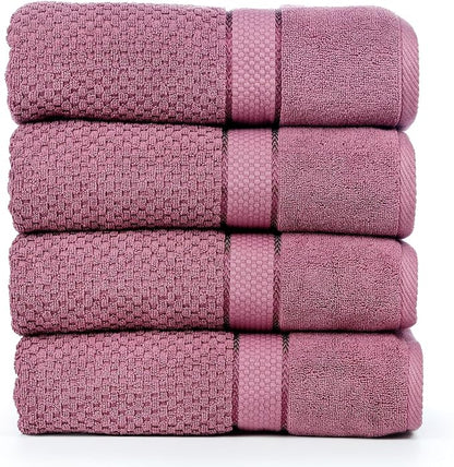 Ample Decor Bath Towels for Bathroom Set of 4 100% Cotton Popcorn Textured - Quick Dry, Highly Absorbent, Oeko-TEX Certified, Machine Washable - Mulaayam Collection - Grape Purple - 30 X 54 Inch