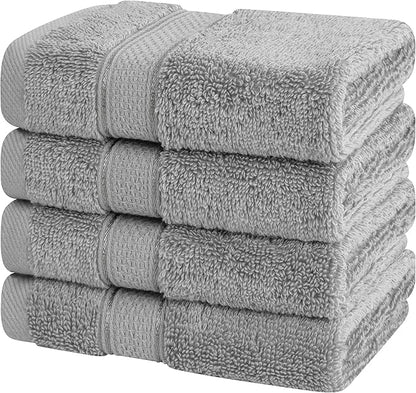 American Soft Linen Salem Washcloth Sets, 4 Piece Luxury 600 GSM 100% Cotton Washcloths for Bathroom, 13x13 inches Washrags Premium Quality Hand Face Towels, Light Grey