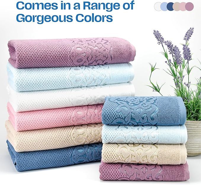 EastNBlue Lara Premium Bath Towel Set 6 Piece - Soft & Highly Absorbent Bathroom Towel Set, 100% Luxury Turkish Cotton, Flannel Bath Towels, 1 Bath Towel, 1 Hand Towel, 4 Washcloths - Rose