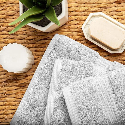 Superior Egyptian Cotton Pile 3 Piece Towel Set, Includes 1 Bath, 1 Hand, 1 Face Towel/Washcloth, Ultra Soft Luxury Towels, Thick Plush Essentials, Guest Bath, Spa, Hotel Bathroom, Silver