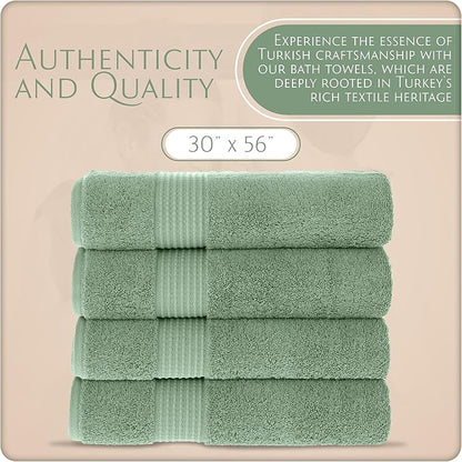 MAURA Basics Performance Bath Towels 100% Turkish Cotton with Hook Loops. Extra Large Luxury Absorbent Plush Towel Sets for Bathroom, Daily Use American Standard Size 27”x54”, Sage Green